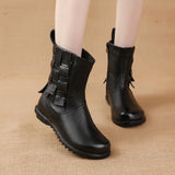kamames kamames And Winter New Cowhide Flat-Soled Martin Boots Leisure Simple Leather Boots Comfortable Warm Women's Cotton-Padded Shoes