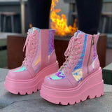 kamames Winter New High Heels Female Dazzling Slope Heel Side Zipper Boots Children's Large Size Women's Shoes
