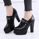 kamames Autumn And Winter New Thick-Heeled Ultra-High-Heel Muffin Thick-Soled Waterproof Platform Single Shoes Deep Mouth Waterproof Platform Women's Leather Shoes