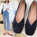 kamames Women Flats Slip on Flat Shoes Round Toe Shallow Butterfly-knot Ballerina Slip on Loafers Faux Suede Lady Ballet Plus Size 35-40