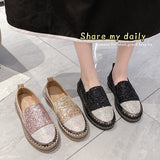 kamames Size 2023 Spring And Autumn New Muffin Thick Sole Single Shoes Women's Fashion Water Diamond Dazzling Color Round Head Leisure Shoes