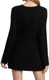 kamames kamames Neck Solid Knitted Ribbed Mini Dress Women Elegant Long Sleeve Slim Fit Short Dress 2023 Autumn Fashion Female Party Robes 1127-1