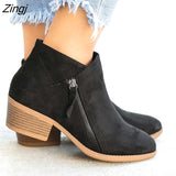 kamames Boots For Women Casual Shallow Slip-on Pointed Toe Low Heels Shoes Woman Big Size Pu Leather Zapatos De Mujer