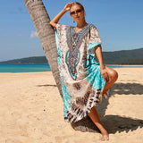 Zingj Bohemian Printed V-neck Batwing Sleeve Side Split Loose Summer Dress Long Tunic Women Plus Size Beach Wear Maxi Dress Q1200