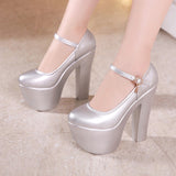 kamames Catwalk Model Catwalk Shoes Female Super High Heels 15Cm Thick Heel Waterproof Platform Round Head Nightclub Single Shoe Girl