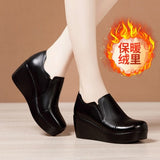 GKTINOO High Heel Women Shoes 2021 Women Leather Casual Shoes Breathable Fashion Waterproof Wedges Platform Shoes Women