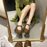 kamames kamames Temperament Thick With Retro Single Shoes Female 2023 Autumn New Bright Light Shallow Mouth Student Mary Jane Small Leather Shoes Female