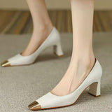 kamames kamames Shoes Korean Version Thick With Niche Design Metal Head Square Head Temperament Socialite Shallow High-Heeled Shoes Four Seasons Shoes
