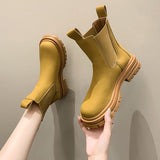 kamames Women's Winter Shoes Suede Leather Ankle Boots Women Round Toe Thick Heel Platform Women Chelsea Boots Fashion Botas De Mujer