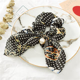 New Chiffon Bowknot Silk Hair Scrunchies Women Pearl Ponytail Holder Hair Tie Hair Rope Rubber Bands Headwear Hair Accessories