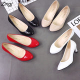 kamames Women's Leather Med Heels New High Quality Shoes Classic Black&White Pumps for Office Ladies White High Heels Red  Sexy Heels