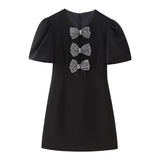 kamames New Spring Bow Knot Decorated With Hollowed-Out Slim Short Dress