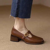 kamames kamames Small Leather Shoes Women's Design Sense Small Heel Thick Heel Women's Shoes 2024 Autumn French Retro Brown Light Mouth Single Shoes