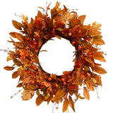 24 inch Fall Wreath Thanksgiving Pumpkin Wreath for Front Door with Maple Leaves Harvest Wreath for Door Window Porch Thanksgiving Halloween Decor