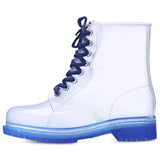 kamames Women Rain Boots Fashion Transparent Candy Color Soles Outdoor Girl Shoes Mature Ladies Lace Up Waterproof Ladies Shoes