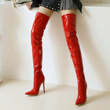 kamames Stiletto Boots Patent Leather Women Boots Autumn Winter Super High Heel Over The Knee Boots Zipper Thigh Boots Woman Shoes