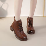 kamames kamames New Cowhide Middle Heel Soft-Soled Women's Short Boots Retro Leisure Leather Martin Boots Warm Women's Cotton Shoes