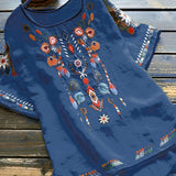 Plus Size Bohemian Embroidered Blouse - Flattering High-Low Hem, Breezy Half Sleeves - Perfect for Spring & Summer Chic Comfort