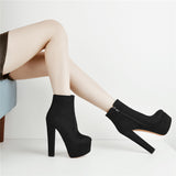 kamames Onlymaker Women's Round Heel High Heel Platform Ankel Boots Block Chunky Heels Wedding Party Shoes Large Size Fashion Booties