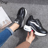 kamames Women's Vulcanized shoes Autumn Leather Chunky Shoes Woman Platform Height Increased Sneakers 8CM Thick Sole Wedges sports shoes