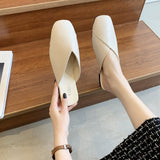 kamames kamames Female 2023 New Women's Shoes Summer Korean Version Square Head Baotou Half Drag Women's Flat Bottom 43 Large Size Cool Slippers Female
