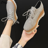 kamames Women Shoes Patent Leather Lace Up Thick Heel Increased Flat Platform Oxford Shoes Woman Loafers Solid Casual Shoes Plus Size