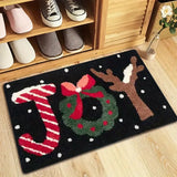 Christmas Joy Flannel Doormat - Polyester, Non-Slip, Super Absorbent, Anti-Fatigue, Waterproof Floor Mat for Home Decor - Hand Washable, Durable Welcome Mat for Kitchen, Hallway, Living Room, Bedroom, Laundry - Festive Reindeer, Wreath & Candy Cane Print