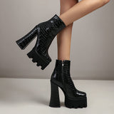 kamames Super High Heel Women Ankle Boots Fashion Platform Square Heel Zipper Boots Autumn Winter Punk Style Woman Shoes