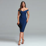 kamames Bandage Dress Chic Woman Evening Party Dress Bodycon Sexy Off Shoulder Midi Evening Birthday Club Outfit 2022 Summer