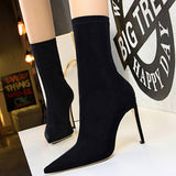 BIGTREE Shoes Women Boots Fashion Ankle Boots Pointed Toe Stretch Boots Autumn Stiletto Socks Boots High Heels Ladies Shoes 2021