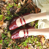 kamames Patent Leather Women Pumps Retro Thick High-heeled Female Pumps Square Heels Scalp Vintage Women Mary Jane Shoes