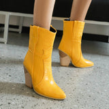 kamames Fashion Denim Western Boots Autumn Women Boots Wedges High Heel Ankle Boots Slip On Winter Plush Woman Shoes Big Size 42 43