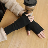 Simple Solid Color Fingerless Gloves, Short Elastic Self-heating Gloves, Winter Thin Warm Gloves For Women