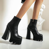 kamames Super High Heel Women Ankle Boots Fashion Platform Square Heel Zipper Boots Autumn Winter Punk Style Woman Shoes