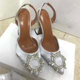 2022 New Silk Sunflower Crystal Diamond Buckle High Heels Horseshoe Heel Women's Sandals