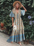 kamames Queens Women Floral Print Batwing Sleeve Beach Bohemian Maxi Dresses Ladies V-neck Tassel Summer Boho Dress Vestidos