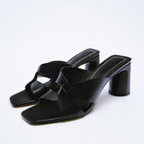 kamames ZARZ Summer Sandals Women 2022 Luxury Brand New Cross Leather Fashion Square Toe High Heel Muller Sandals Slippers Woman Shoes