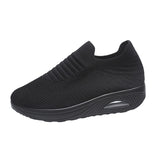 kamames Size Women's Shoes 2023 Spring And Summer Flying Woven Elastic Mesh Sock Shoes Air Cushion Thick Slope Heel Casual Women's Shoes