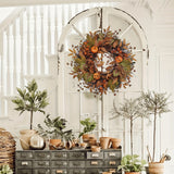 21.6" Classic Autumn Wreath for Front Door - Artificial Pumpkin, Maple Leaves & Berries with Faux Pinecones - Perfect for Halloween & Thanksgiving Decor