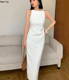 kamames New Elegant Bodycon Evening Party White Dress Summer Spaghetti Strap Solid Birthday Vestidos Women Simple Holiday Clothes
