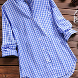 Plus Size Womens Lapel Collar Plaid Gingham Print Casual Long Sleeve Shirt - Soft Non-Stretch Polyester Fabric, Woven Construction, Perfect for Spring and Fall Seasons