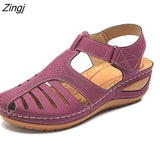 kamames Summer Leather Vintage Sandals Buckle Casual Sewing Women Shoes Female Ladies Platform Retro Sandalias Plus 35-44