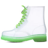 kamames Women Rain Boots Fashion Transparent Candy Color Soles Outdoor Girl Shoes Mature Ladies Lace Up Waterproof Ladies Shoes