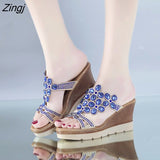 kamames Shoes Women Summer Peep Toe Breathable Beach Sandals Rhinestone Slip-On Wedges Shoes Sandals