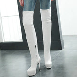 kamames Over The Knee Boots Women's Winter Boots 13CM High Heels Long Boots Round Zipper Shoes Woman Black White