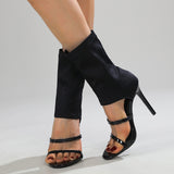 kamames Women's Shoes Summer Women's High-Heeled Sandals 2024 Summer New Elastic Cloth Slippers With Open Toes And High Heels