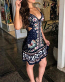 kamames kamames Hot Summer Sexy Sleeveless Waist Strap Print Dress Women's Wear