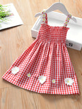 95% Cotton Soft Flower Print Plaid Cami Dress - Lightweight & Breathable Summer Party Wear for Girls - An Ideal Fashion Gift