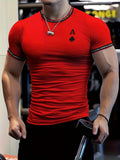 Men's A Print Athletic Muscle Fit T-shirt, Comfy Breathable Compression Top for Summer Sport