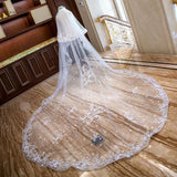 kamames Long Wedding Veils With Comb Two Layers Appliques Bride Veil Lace Edge Tulle Veils Accessories 3m*4m